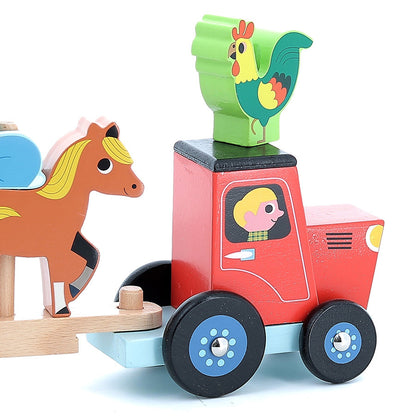 Traktor rimorkio  të kafshëve/Tractor and trailer with animals stacking game/Vilac