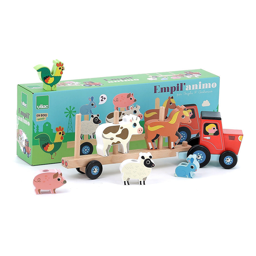 Traktor rimorkio  të kafshëve/Tractor and trailer with animals stacking game/Vilac