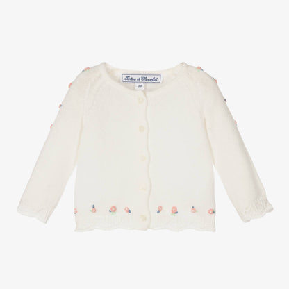 Pulover e  bardhe e qendisur/GIRLS IVORY COTTON ROSE BUD CARDIGAN/Tartine et chocolat