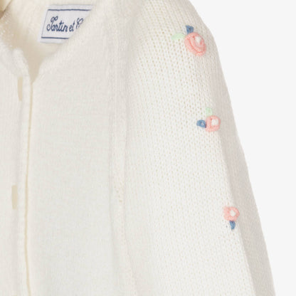 Pulover e  bardhe e qendisur/GIRLS IVORY COTTON ROSE BUD CARDIGAN/Tartine et chocolat